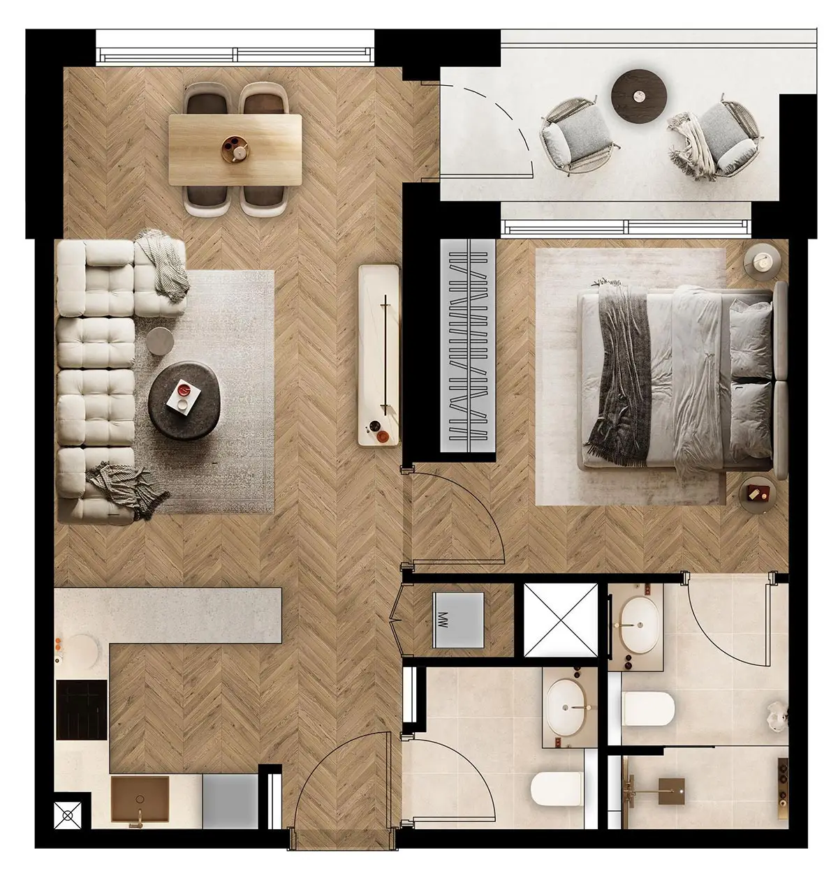 Arisha - 1 Bedroom Floor Plan