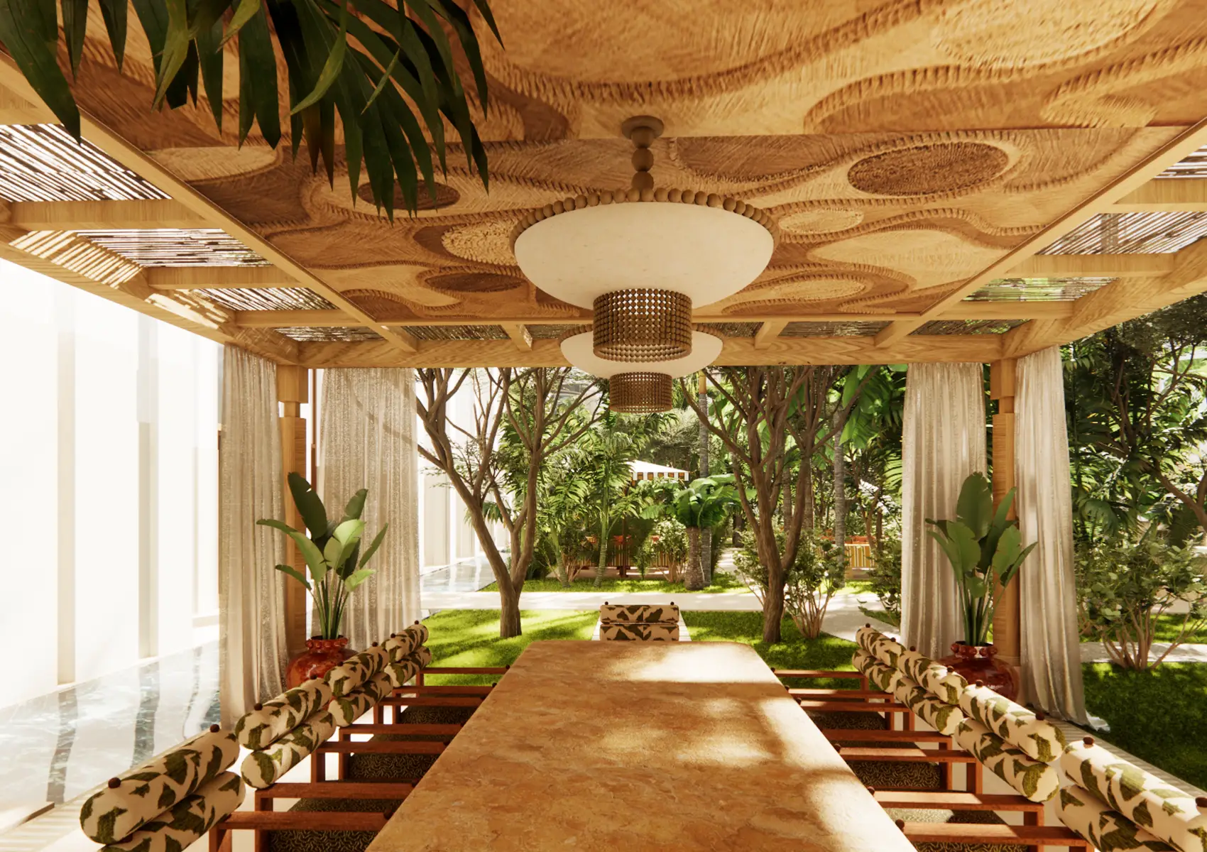 ELIRE indoor-outdoor dining area with seamless flow and elegant furnishings