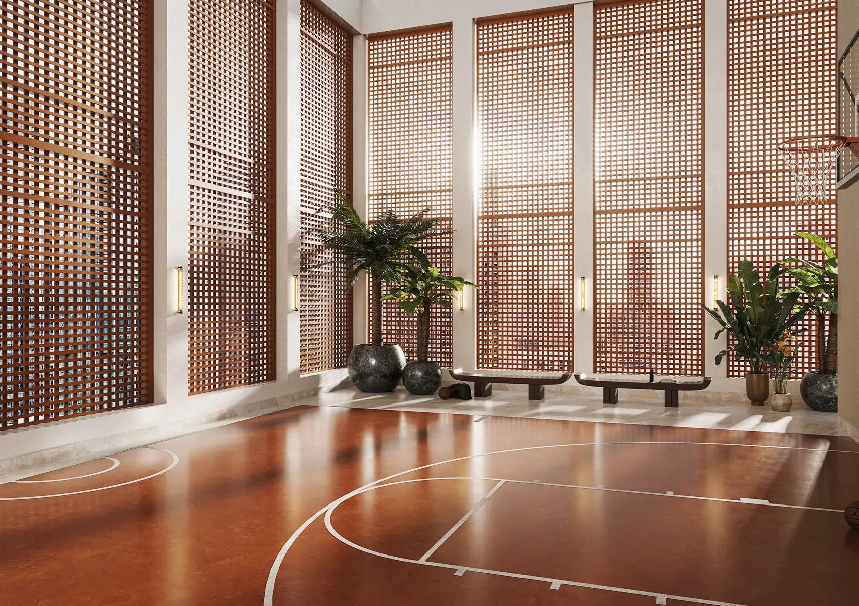 ELIRE semi-basketball court with modern design and overhead lighting