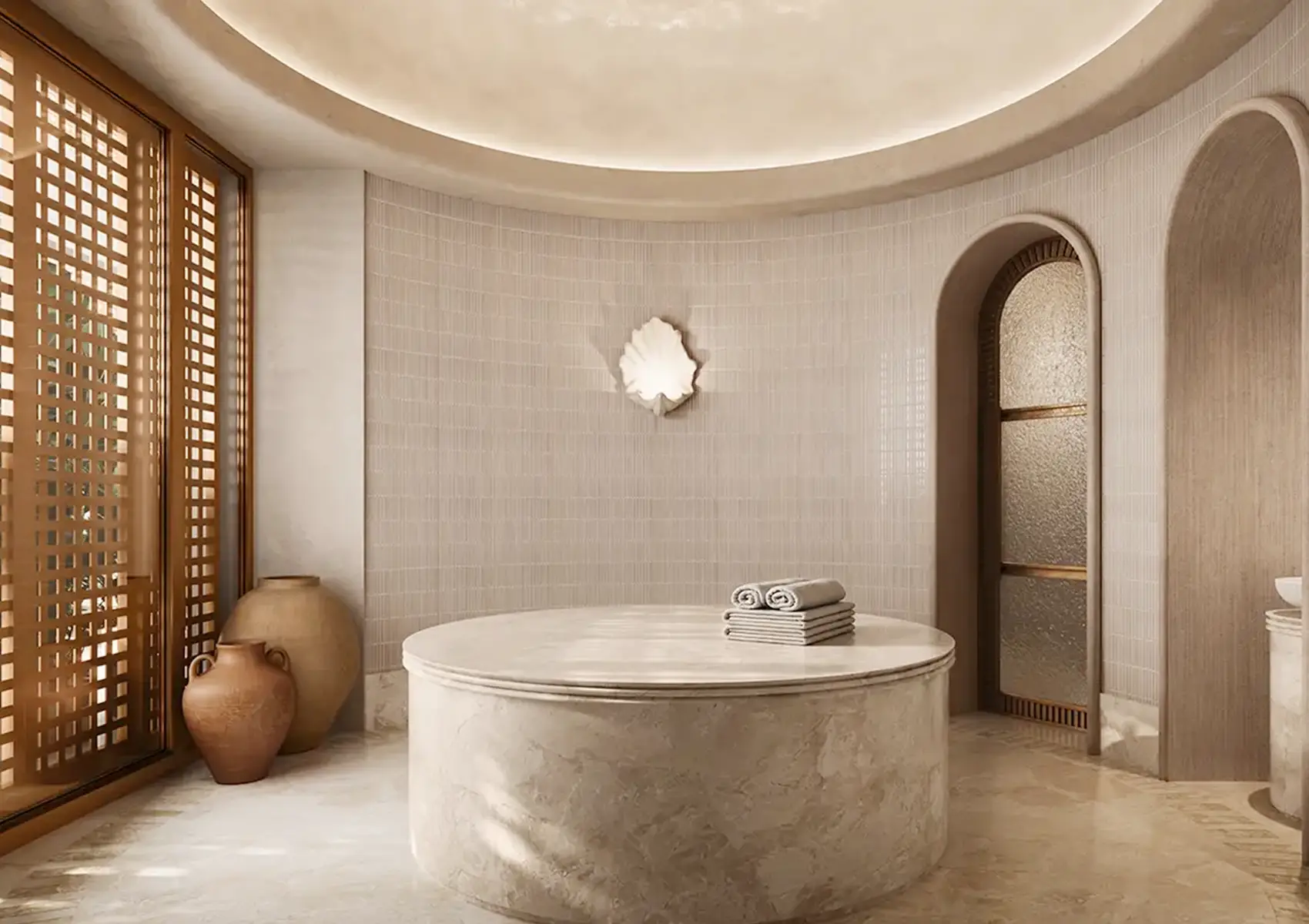 ELIRE Turkish hammam spa interior with marble finishes and ambient lighting