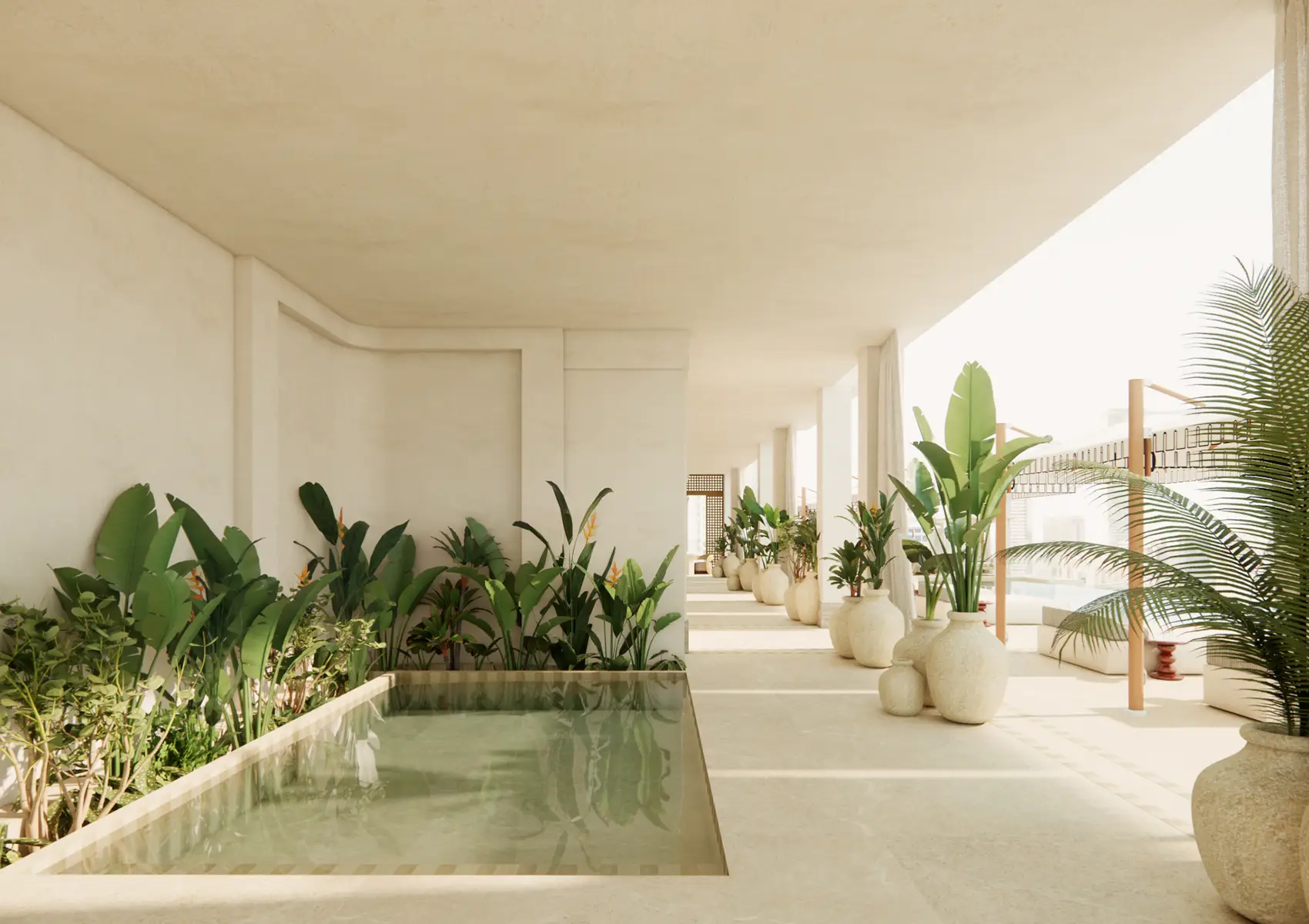 ELIRE kids’ pool area with water play features and soft lighting