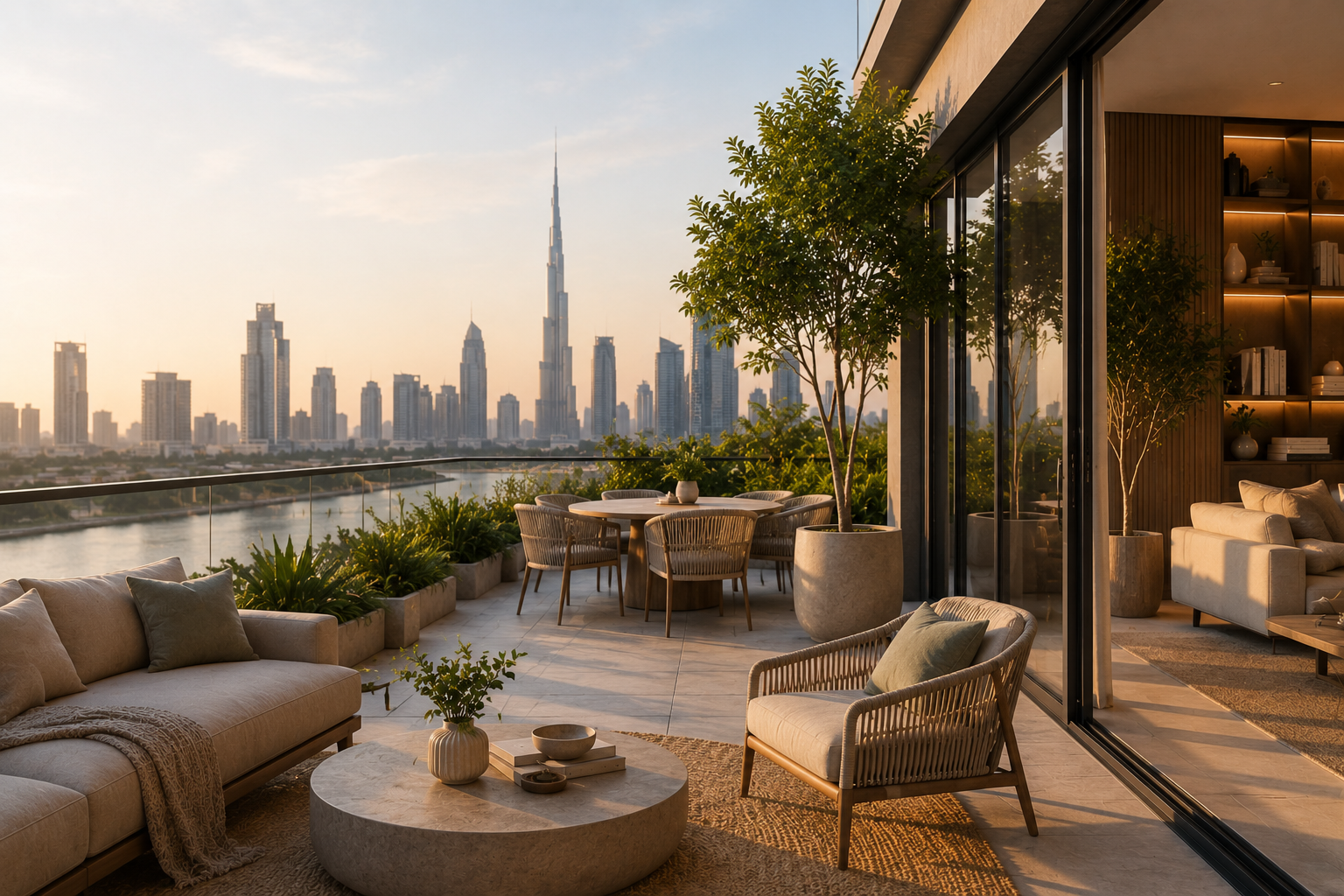 Relaxing space with a panoramic view on Burj Khalifa